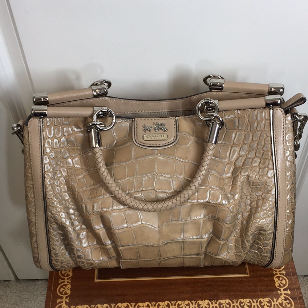 Coach Tan silver Croc Design  Carryall Leather  Large